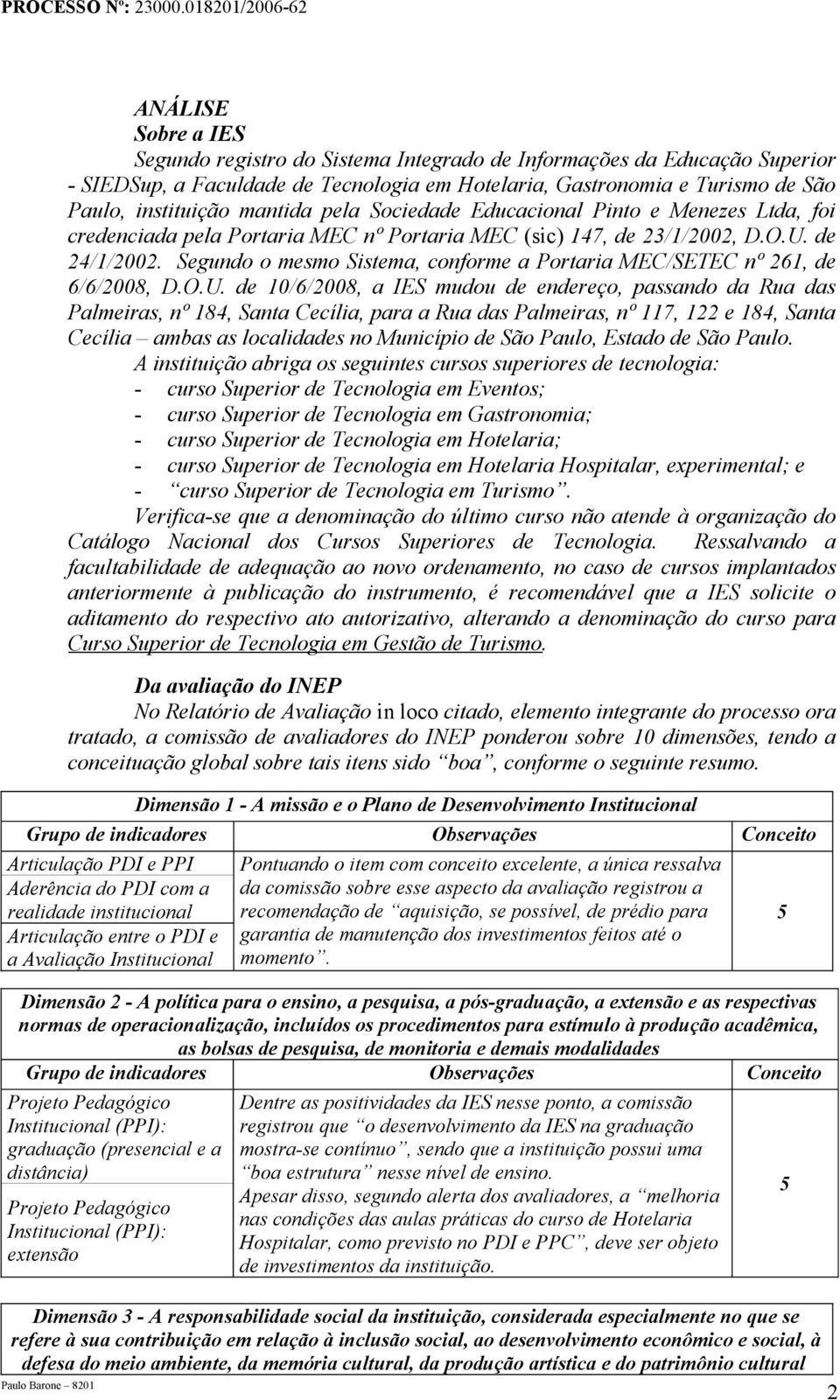 Segundo o mesmo Sistema, conforme a Portaria MEC/SETEC nº 261, de 6/6/2008, D.O.U.