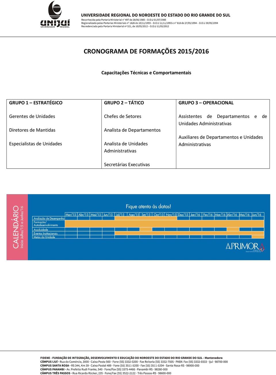 de Departamentos Analista de Unidades Administrativas GRUPO 3 OPERACIONAL Assistentes de Departamentos