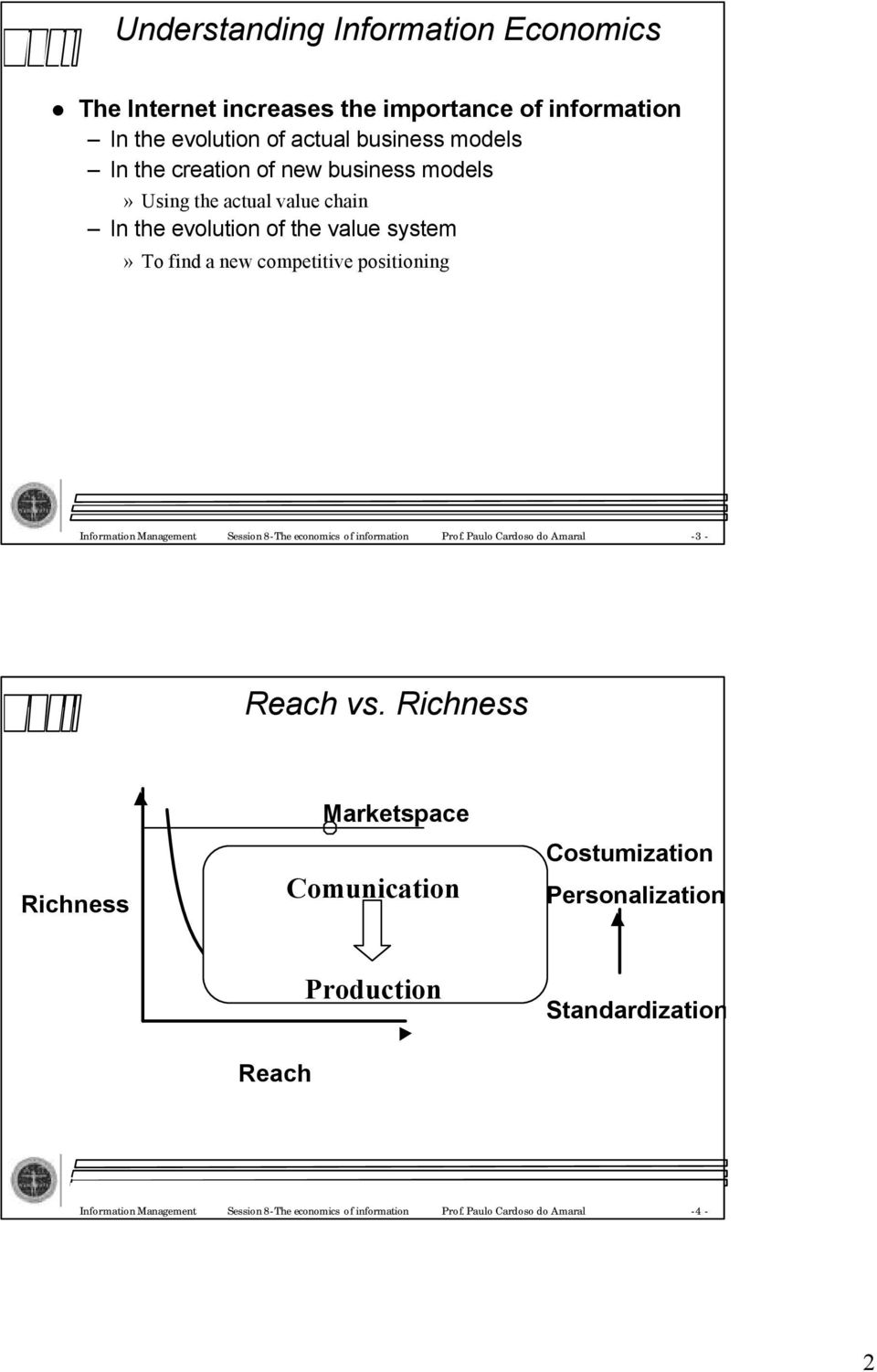 InformationManagement Session8-The economics ofinformation Prof. Paulo Cardoso do Amaral -3 - Reach vs.