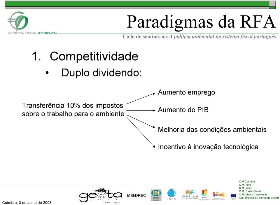 o trabalho para o ambiente Aumento do PIB Melhoria