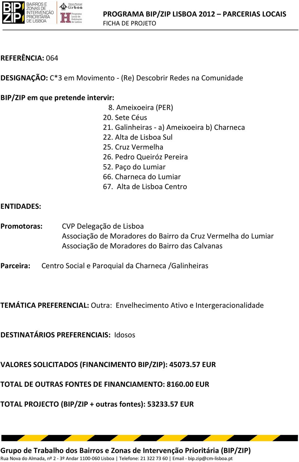 Alta de Lisboa Centro ENTIDADES: Promotoras: CVP Delegação de Lisboa Associação de Moradores do Bairro da Cruz Vermelha do Lumiar Associação de Moradores do Bairro das Calvanas Parceira: Centro