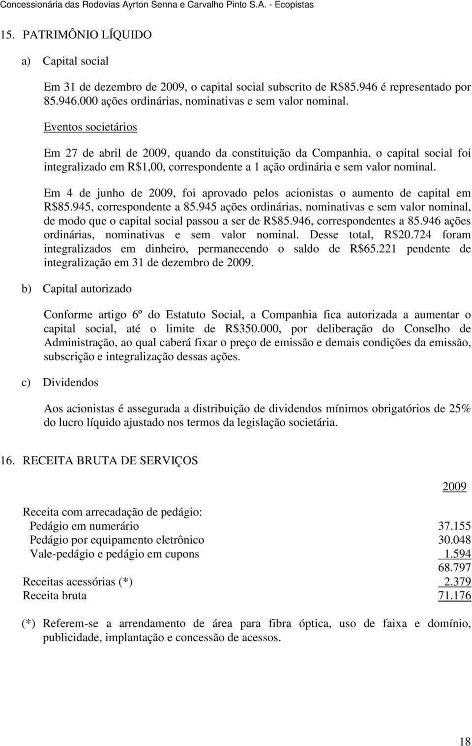 Em 4 de junho de, foi aprovado pelos acionistas o aumento de capital em R$85.945, correspondente a 85.