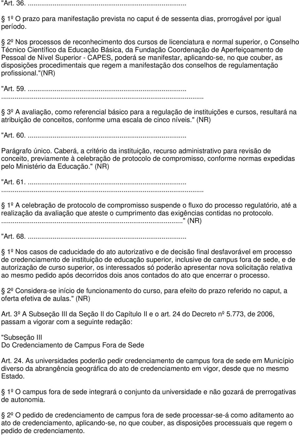 Superior - CAPES, poderá se manifestar, aplicando-se, no que couber, as disposições procedimentais que regem a manifestação dos conselhos de regulamentação profissional."(nr) "Art. 59.