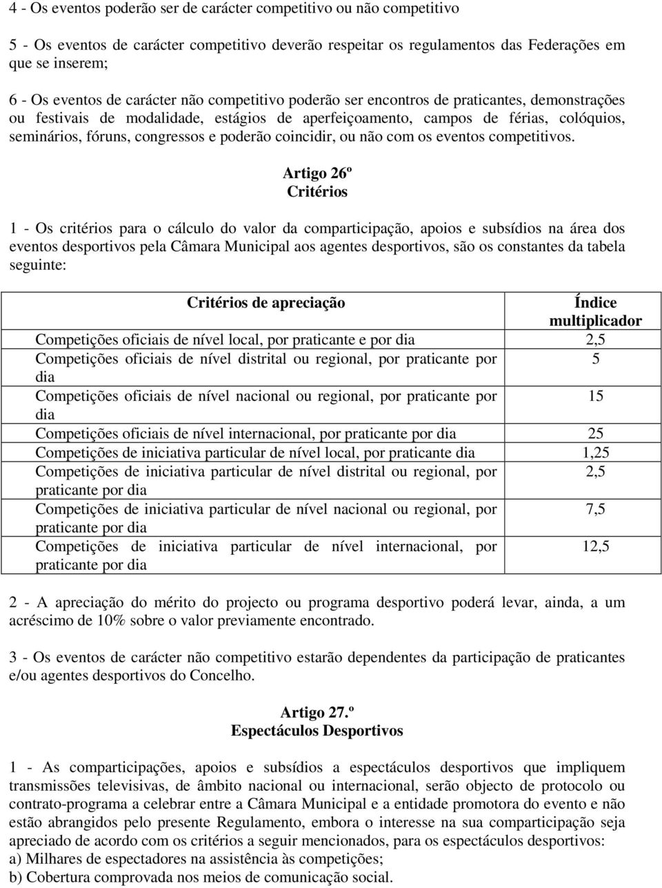 poderão coincidir, ou não com os eventos competitivos.