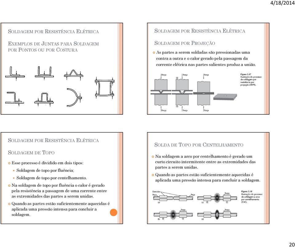 SOLDAGEM POR RESISTÊNCIA ELÉTRICA SOLDAGEM DE TOPO Esse processo é dividido em dois tipos: Soldagem de topo por fluência; Soldagem de topo por centelhamento.