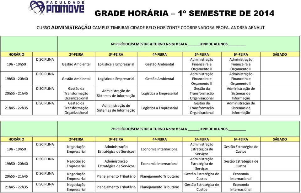 Informação Informação 7º PERÍODO/SEMESTRE # TURNO Noite # SALA # Nº DE ALUNOS Gestão de Internacional de Empresarial de Serviços Serviços Gestão de Internacional de Empresarial de