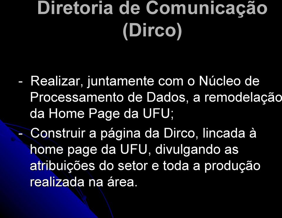 página da Dirco, lincada à home page da UFU, divulgando