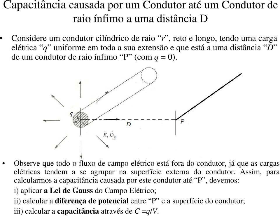 Obseve ue todo o fluxo de campo elético está foa do conduto, já ue as cagas eléticas tendem a se agupa na supefície extena do conduto.