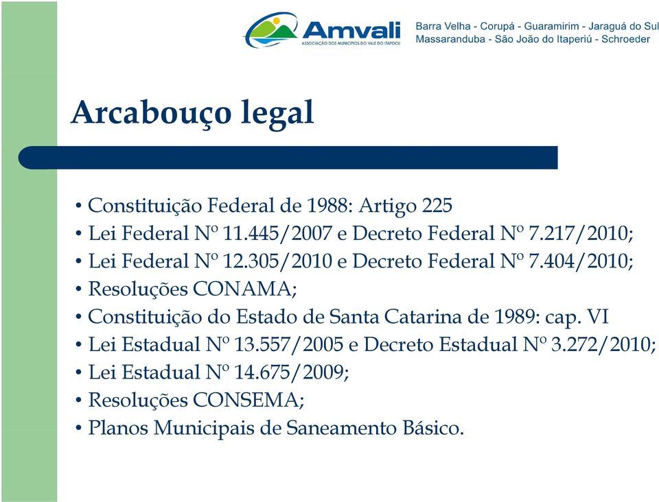 404/2010; Resoluções CONAMA; Constituição do Estado de Santa Catarina de 1989: cap.
