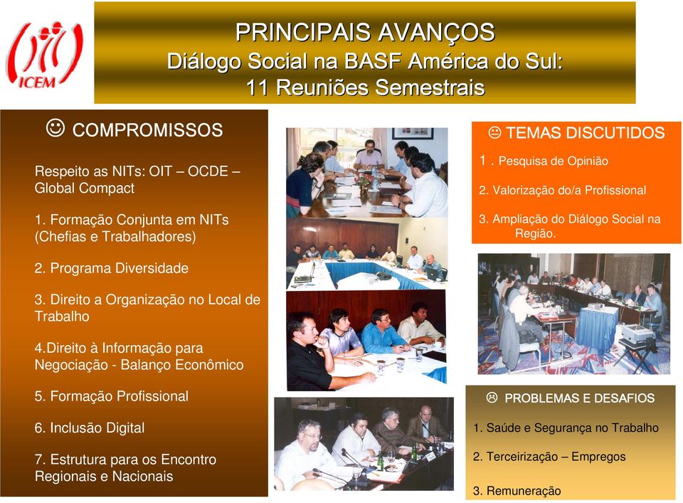 Ampliação do Diálogo Social na Região. 2. Programa Diversidade 3. Direito a Organização no Local de Trabalho 4.