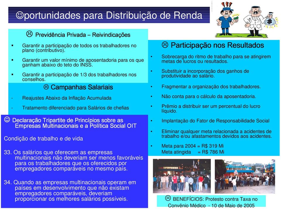 Campanhas Salariais - Reajustes Abaixo da Inflação Acumulada - Tratamento diferenciado para Salários de chefias Declaraçã ção Tripartite de Princípios sobre as Empresas Multinacionais e a Política