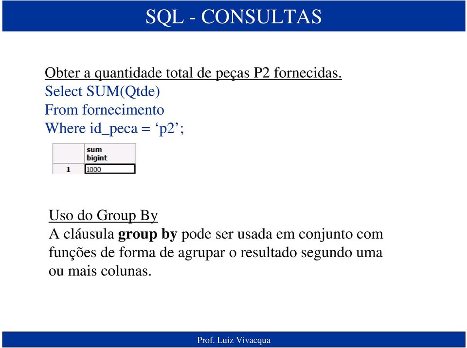 do Group By A cláusula group by pode ser usada em conjunto