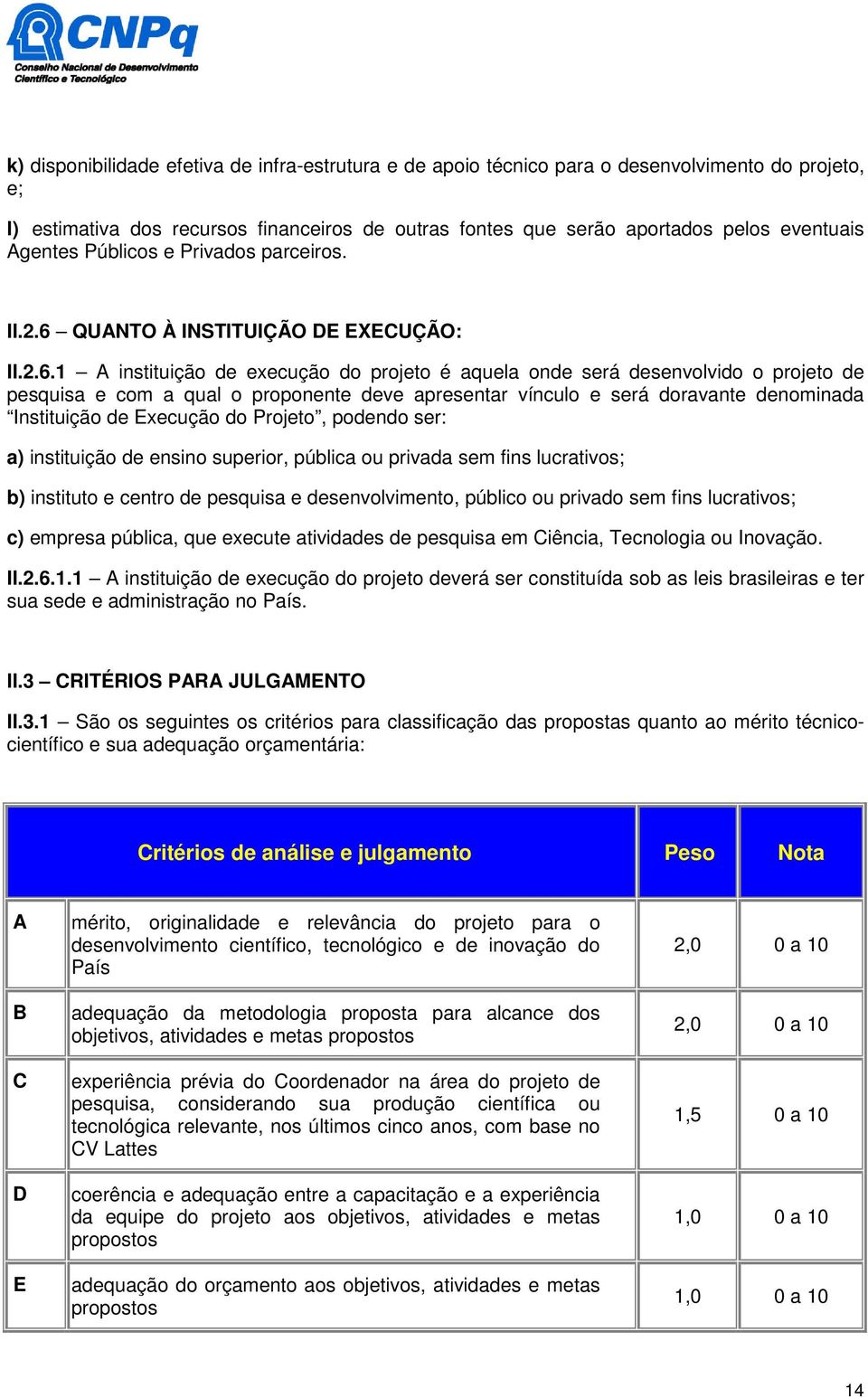 QUANTO À INSTITUIÇÃO DE EXECUÇÃO: II.2.6.