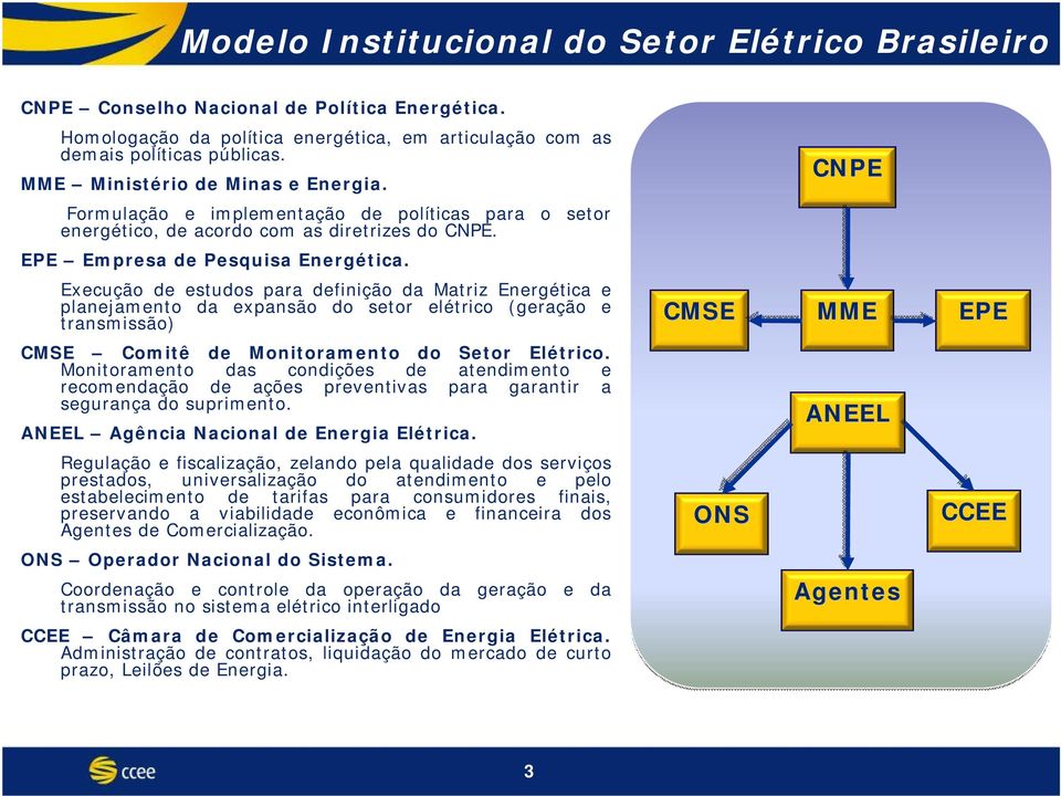 Execução de estudos para definição da Matriz Energética e planejamento da expansão do setor elétrico (geração e transmissão) CMSE MME EPE CMSE Comitê de Monitoramento do Setor Elétrico.