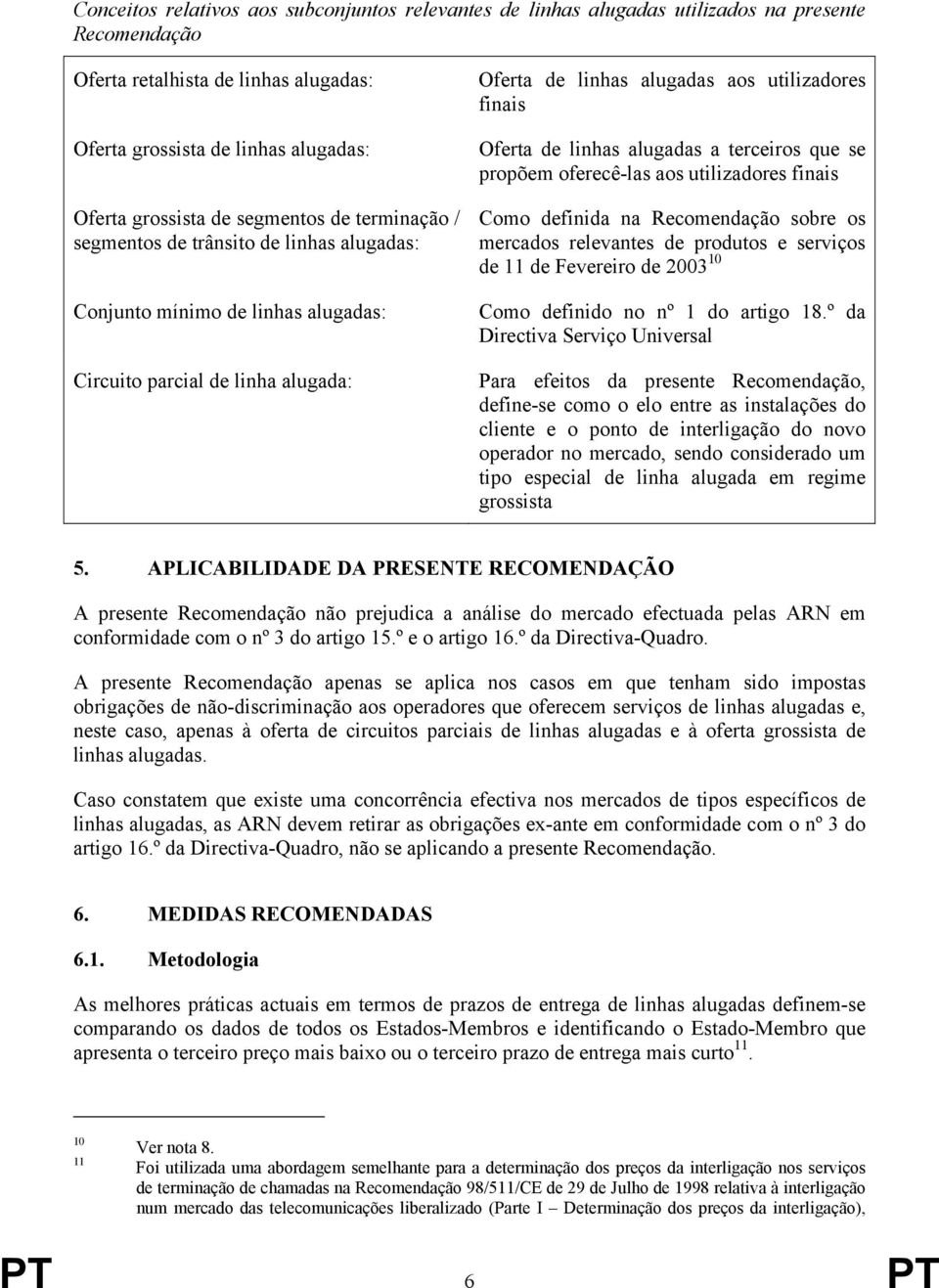 linhas alugadas a terceiros que se propõem oferecê-las aos utilizadores finais Como definida na Recomendação sobre os mercados relevantes de produtos e serviços de 11 de Fevereiro de 2003 10 Como