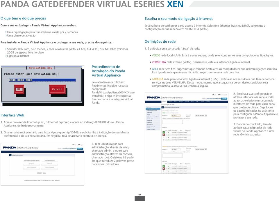 espaço livre no disco > Ligação à Internet Interface Web Procedimento de Instalação do Panda Virtual Appliance Leia atentamente o ficheiro Readme.