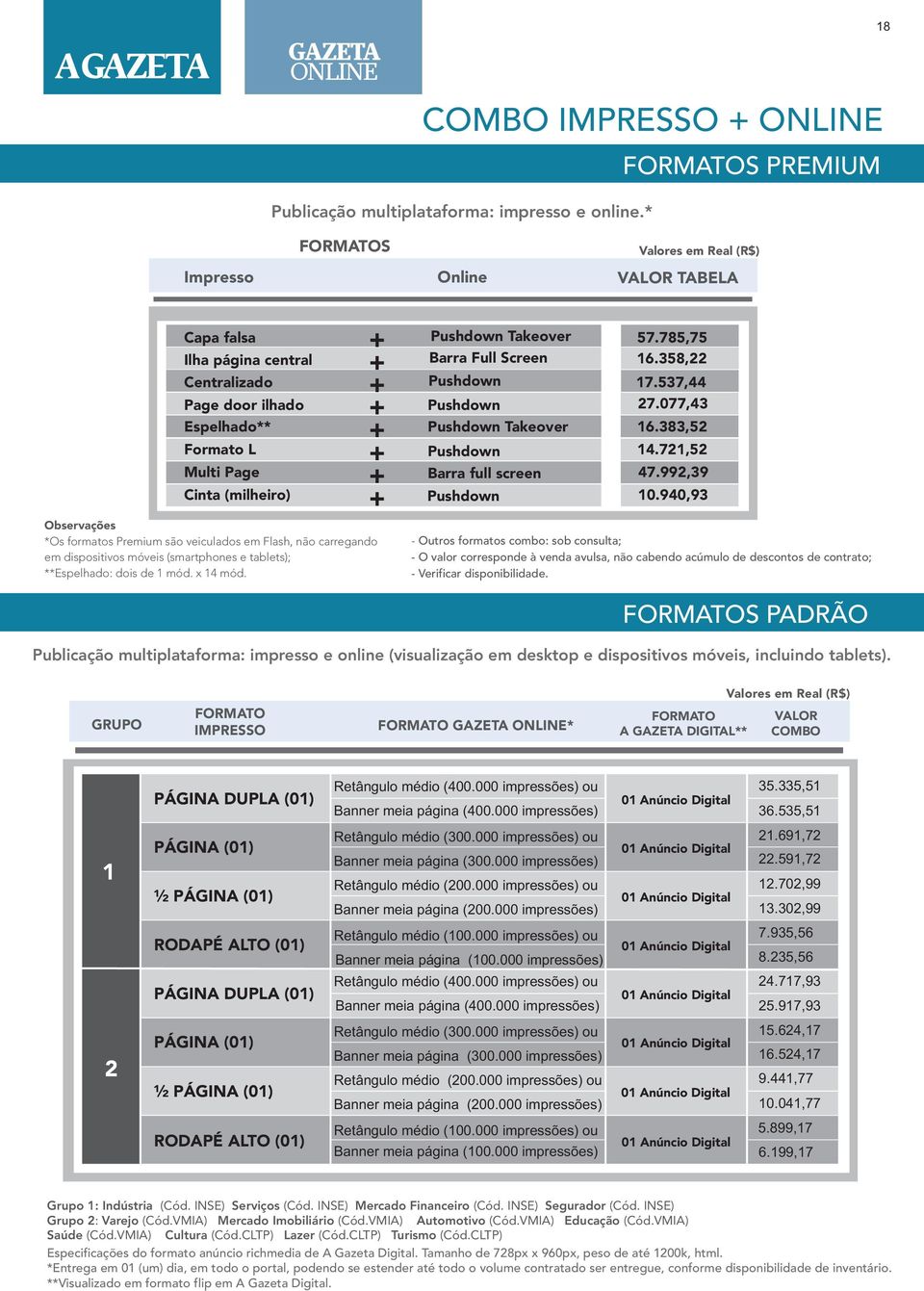 992,39 Cinta (milheiro) Pushdown 10.940,93 *Os formatos Premium são veiculados em Flash, não carregando em dispositivos móveis (smartphones e tablets); **Espelhado: dois de 1 mód. x 14 mód.