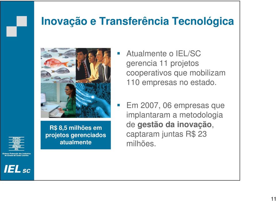 R$ 8,5 milhões em projetos gerenciados atualmente Em 2007, 06 empresas