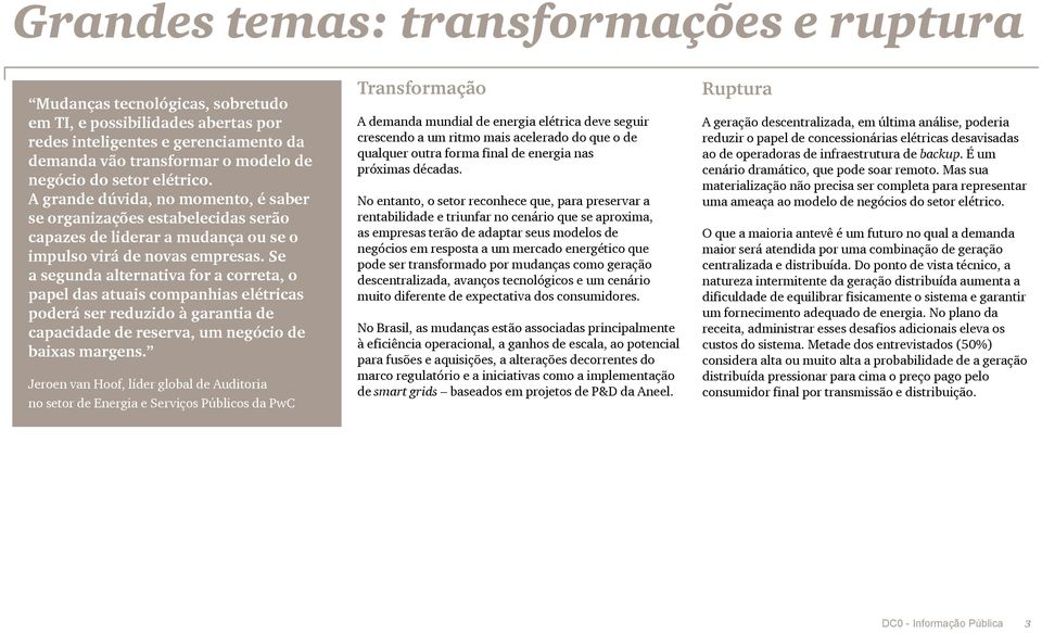 Se a segunda alternativa for a correta, o papel das atuais companhias elétricas poderá ser reduzido à garantia de capacidade de reserva, um negócio de baixas margens.