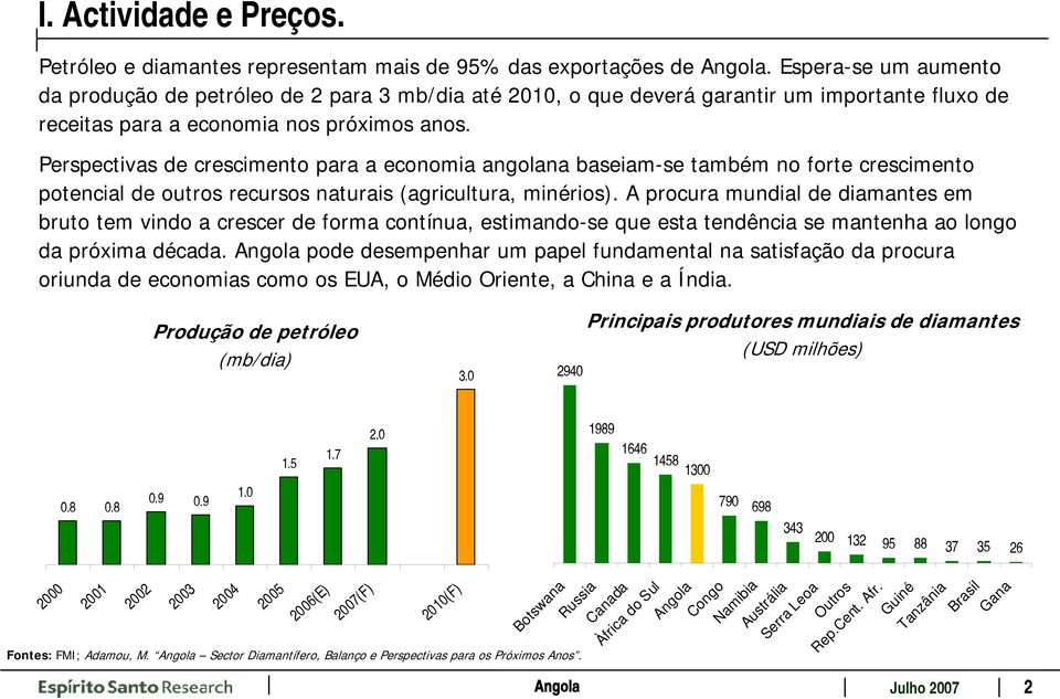 Perspectivas de crescimento para a economia angolana baseiam-se também no forte crescimento potencial de outros recursos naturais (agricultura, minérios).