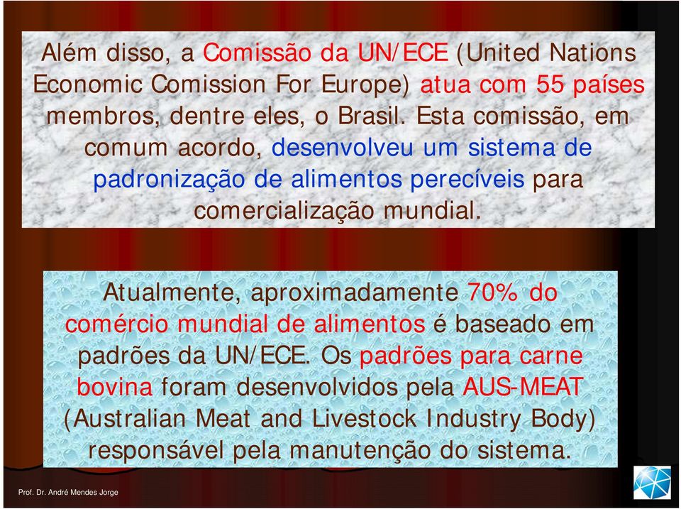 Esta comissão, em comum acordo, desenvolveu um sistema de padronização de alimentos perecíveis para comercialização mundial.