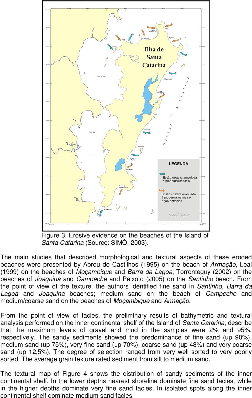 The main studies that described morphological and textural aspects of these eroded beaches were presented by Abreu de Castilhos (1995) on the beach of Armação, Leal (1999) on the beaches of