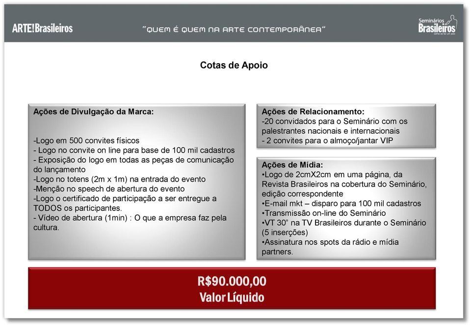 - Vídeo de abertura (1min) : O que a empresa faz pela cultura.