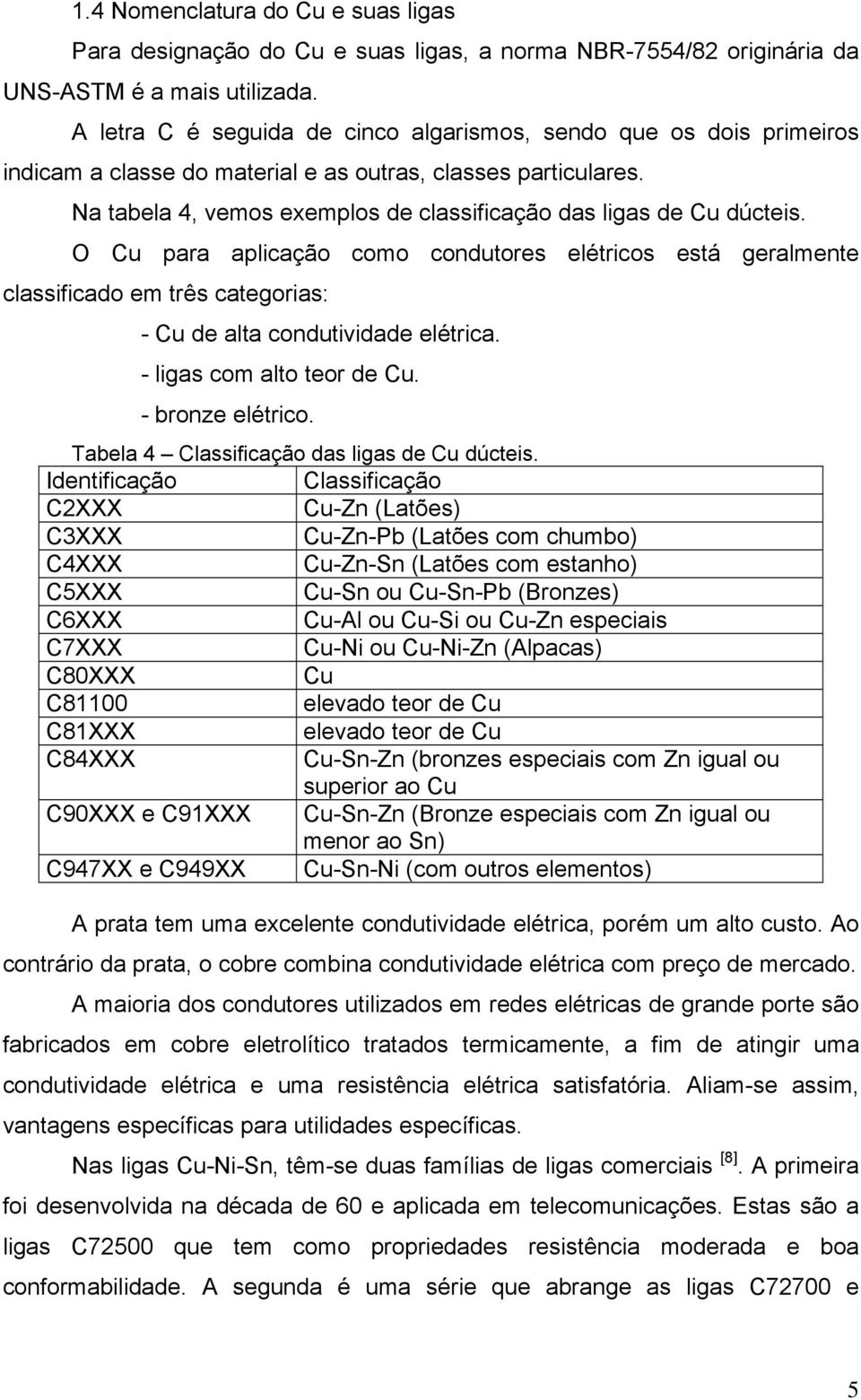 Na tabela 4, vemos exemplos de classificação das ligas de Cu dúcteis.