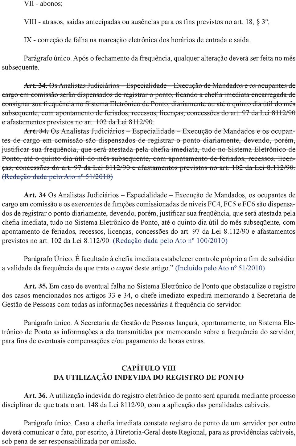 Os Analistas Judiciários Especialidade Execução de Mandados e os ocupantes de cargo em comissão serão dispensados de registrar o ponto, ficando a chefia imediata encarregada de consignar sua