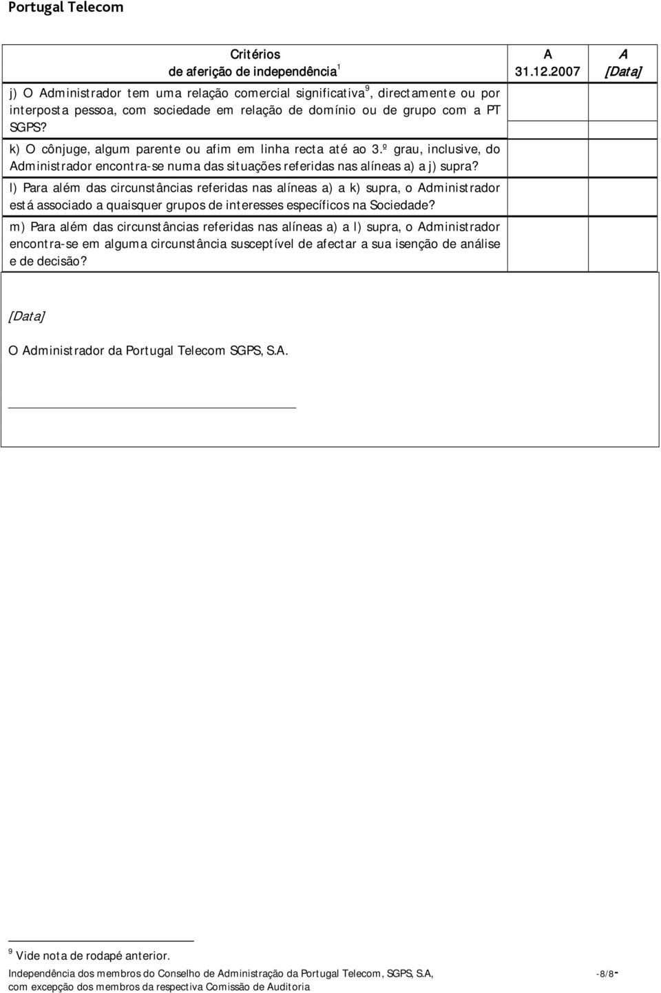 l) Para além das circunstâncias referidas nas alíneas a) a k) supra, o dministrador está associado a quaisquer grupos de interesses específicos na Sociedade?