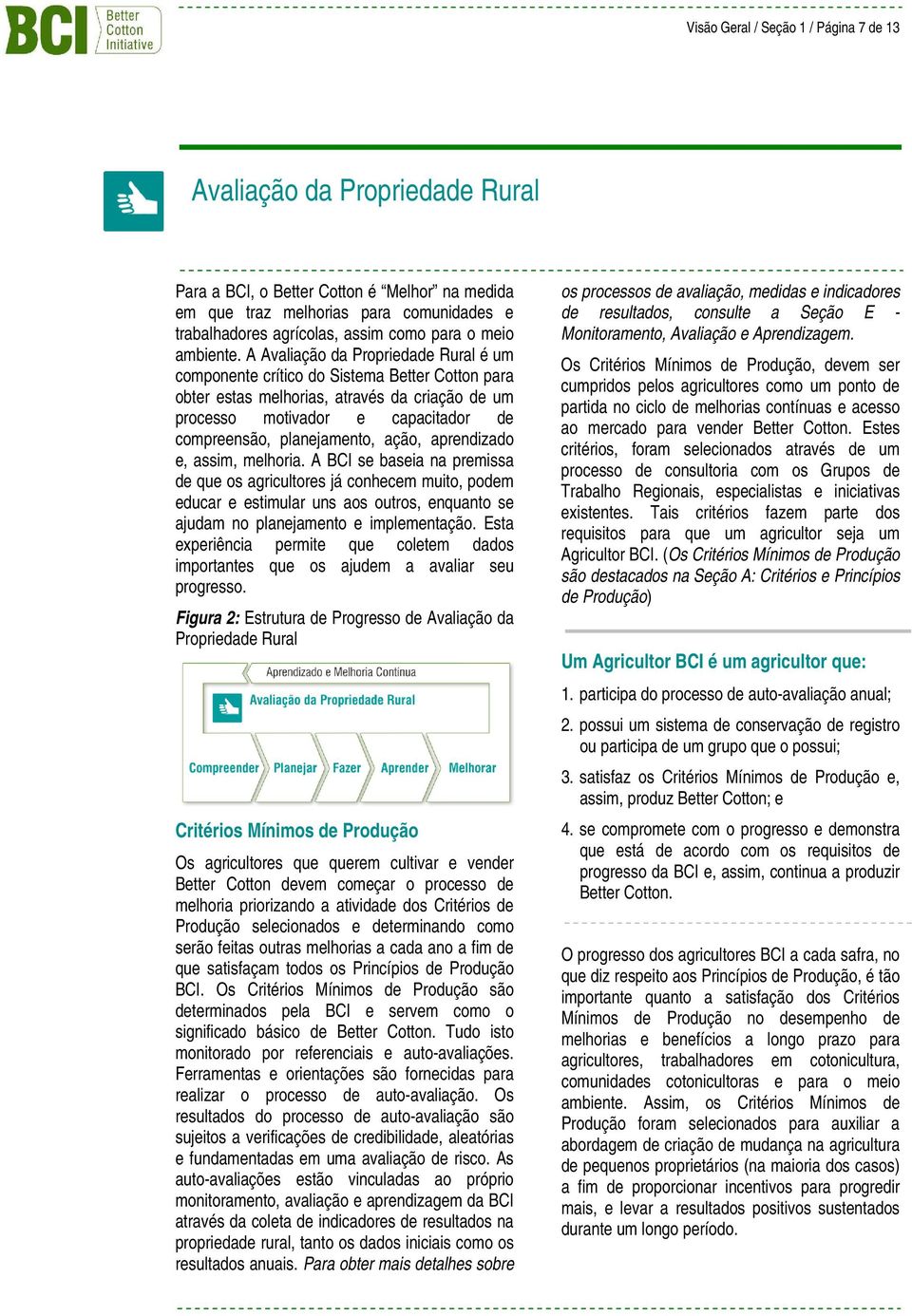 A Avaliação da Propriedade Rural é um componente crítico do Sistema Better Cotton para obter estas melhorias, através da criação de um processo motivador e capacitador de compreensão, planejamento,