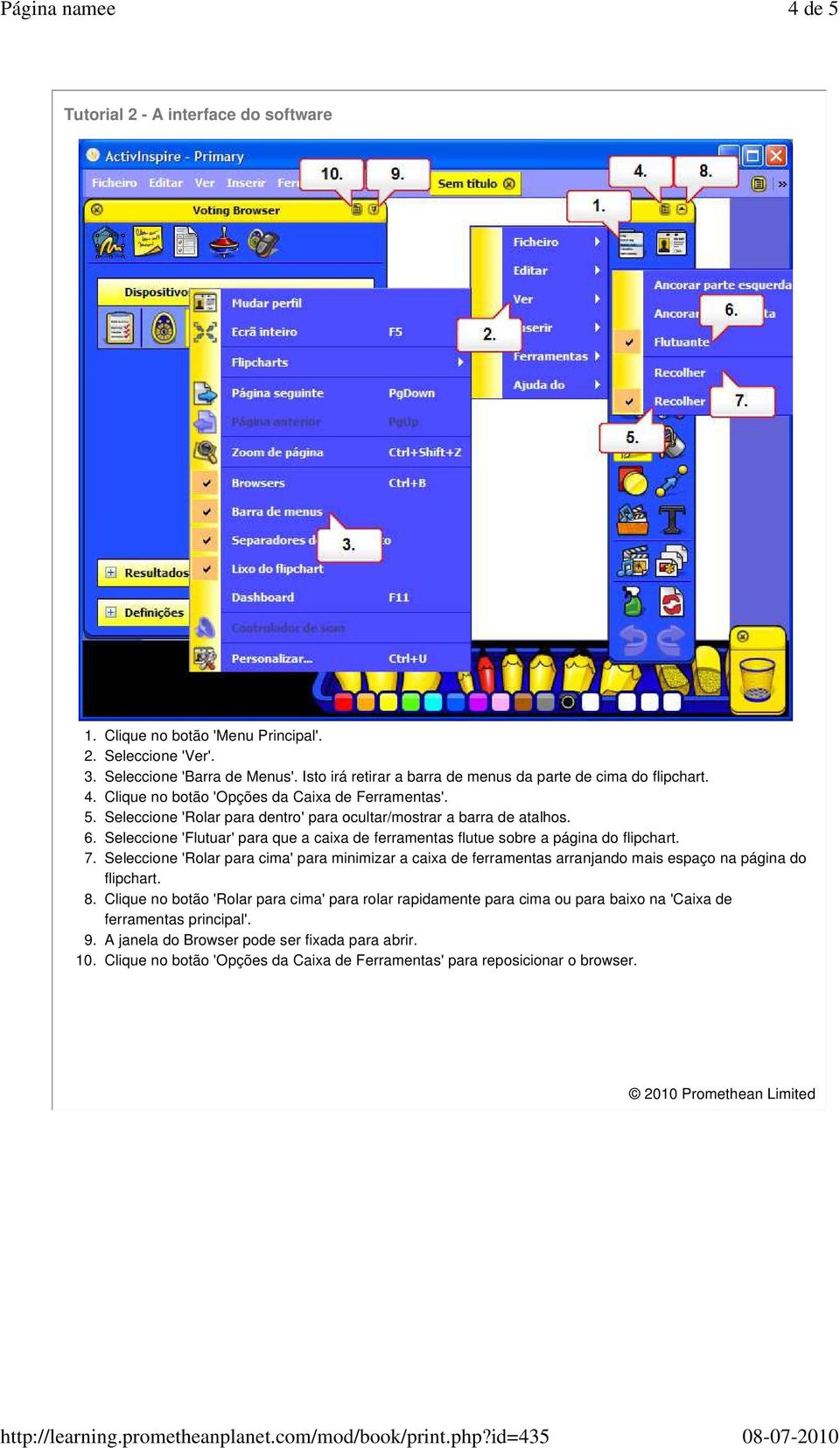 Seleccione 'Flutuar' para que a caixa de ferramentas flutue sobre a página do flipchart.