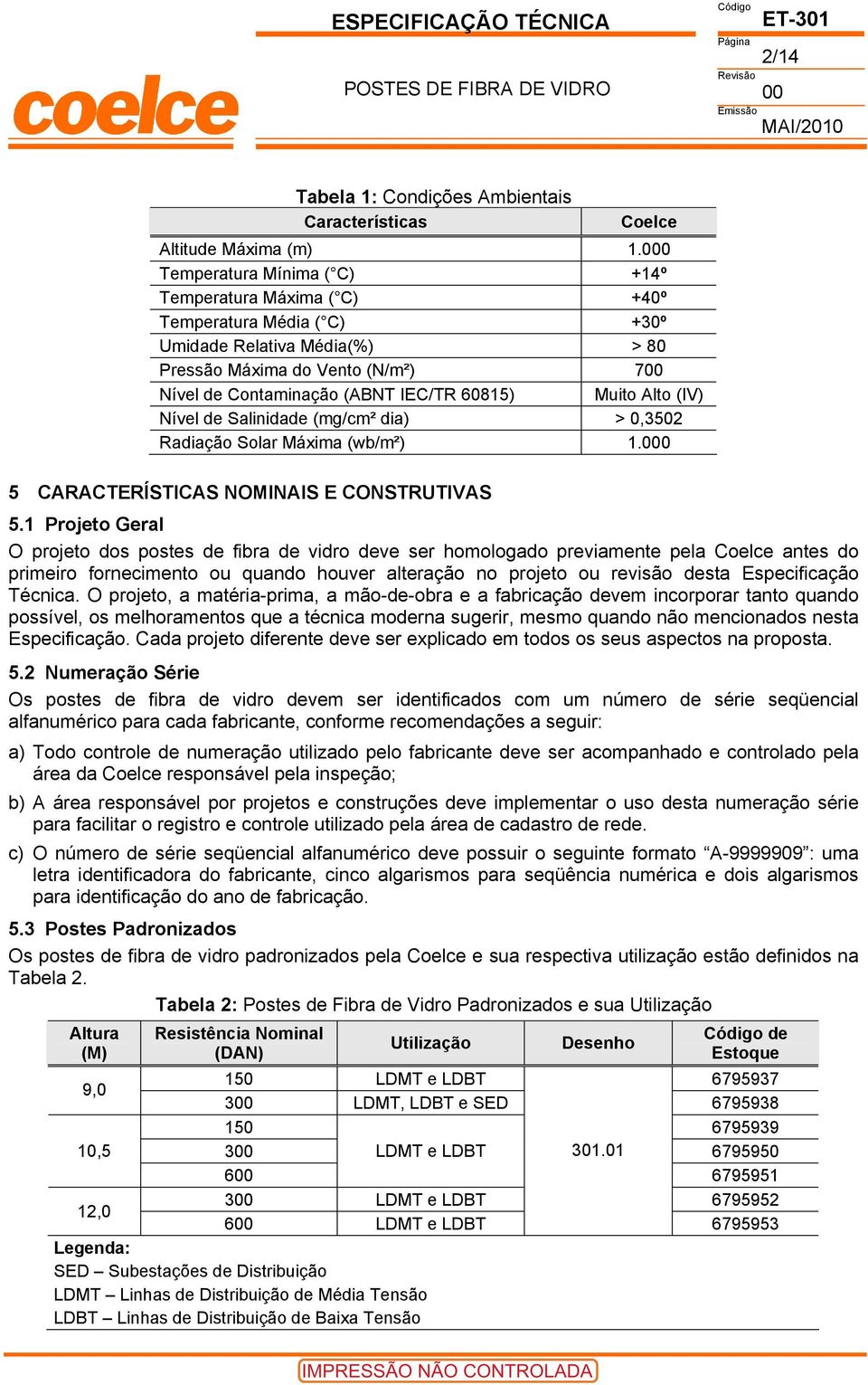 Alto (IV) Nível de Salinidade (mg/cm² dia) > 0,3502 Radiação Solar Máxima (wb/m²) 1.0 5 CARACTERÍSTICAS NOMINAIS E CONSTRUTIVAS 5.