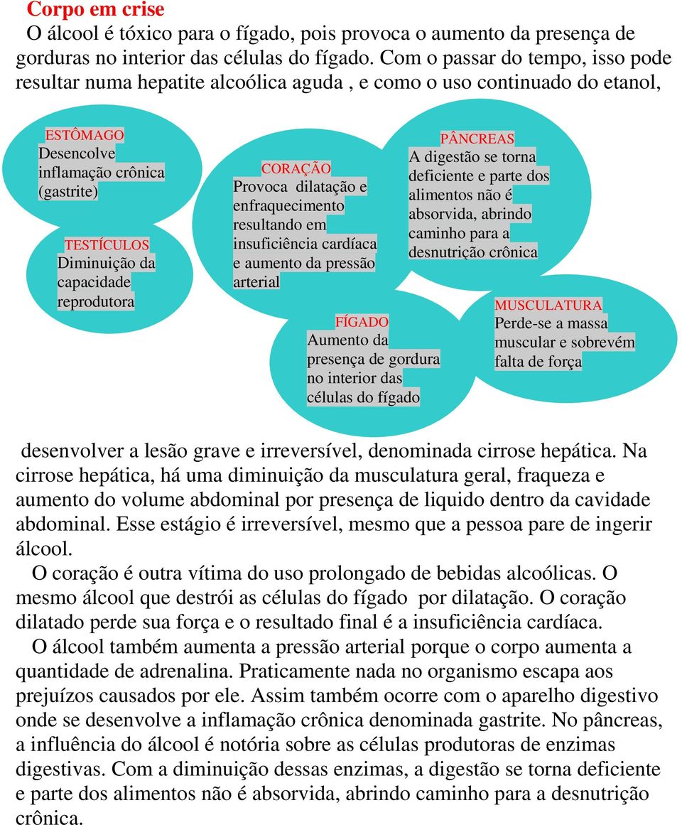 reprodutora CORAÇÃO Provoca dilatação e enfraquecimento resultando em insuficiência cardíaca e aumento da pressão arterial FÍGADO Aumento da presença de gordura no interior das células do fígado