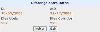 Diferença entre Datas Consultas Essa consulta tem o objetivo de fornecer ao Participante o cálculo exato dos dias úteis e corridos dentro de um intervalo de tempo pré-estabelecido.