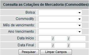 Índices Financeiros Consulta às Cotações de Mercadorias (Commodities) Visão Geral Exibe o histórico dos preços de ajuste (Valor da Cotação) utilizados para cálculo das avaliações de contrato.