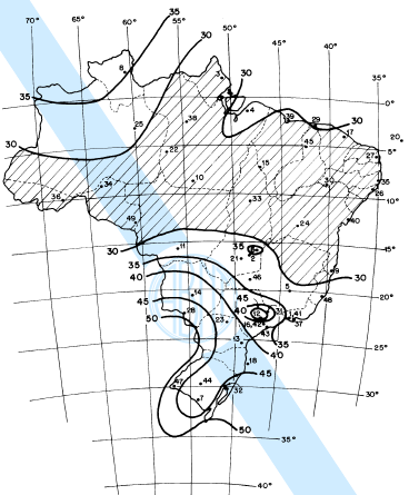 39 Figura 2.3 - Mapa de isopletas da velocidade básica do vento V 0 (NBR 6123, 1988) A partir da velocidade básica, define-se a velocidade de projeto ( ): (2.