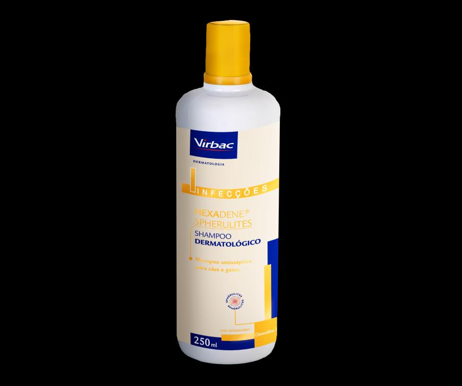 Hexadene Spherulites TM Único Shampoo do mercado com Clorexidina a 3% Antisséptico de eleição para tratamento das piodermites superficiais Concentração ideal de clorexidina contra infecções por