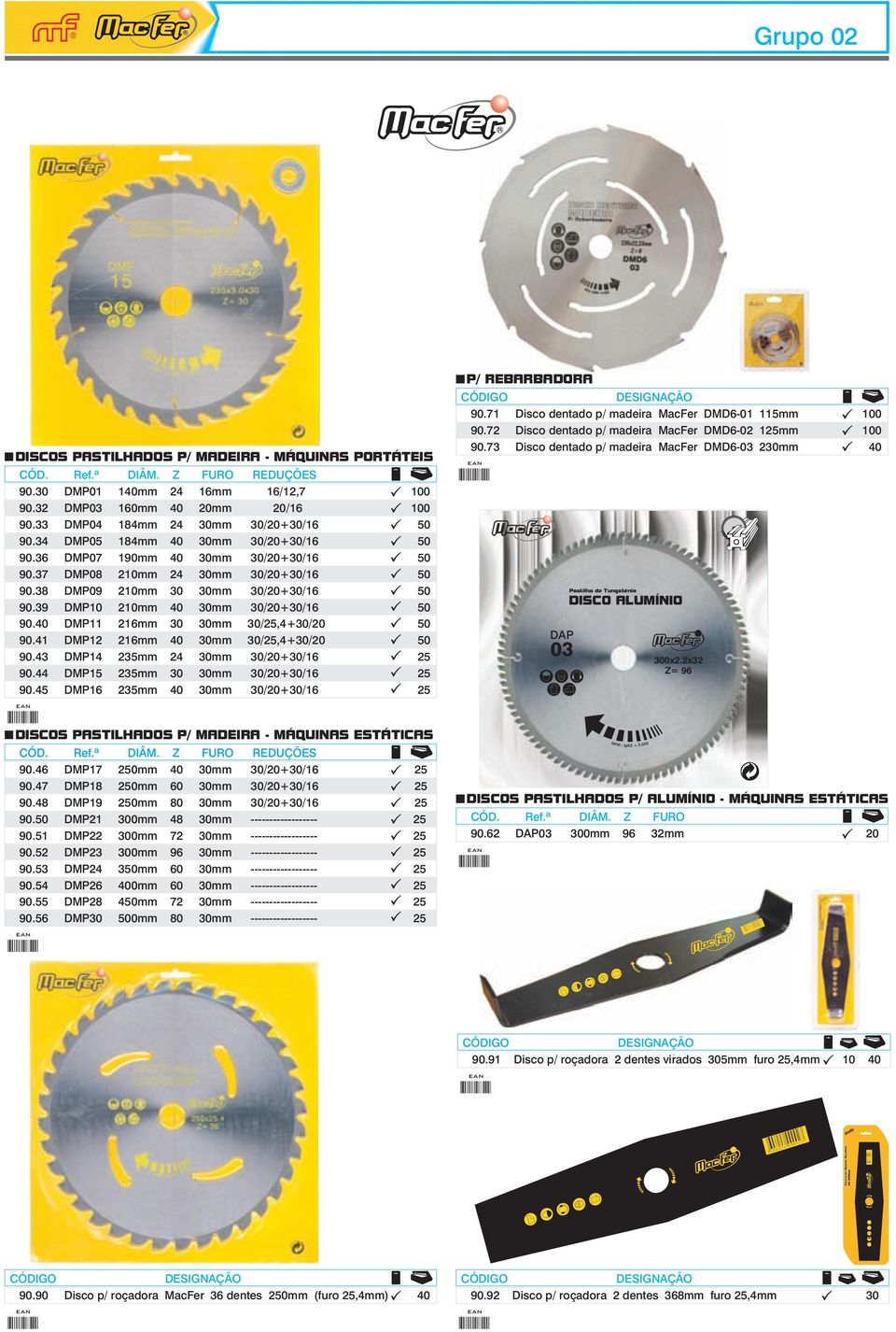 38 DMP09 210mm 30 30mm 30/20+30/16 50 90.39 DMP10 210mm 40 30mm 30/20+30/16 50 90.40 DMP11 216mm 30 30mm 30/25,4+30/20 50 90.41 DMP12 216mm 40 30mm 30/25,4+30/20 50 90.