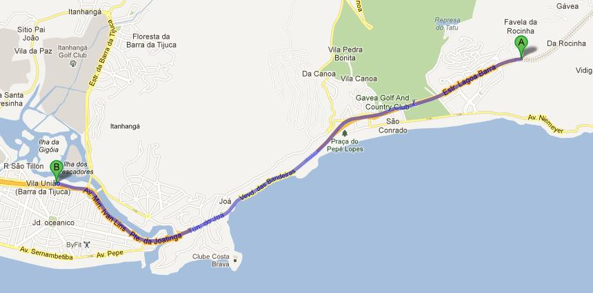 Trânsito Rio de Janeiro Rocinha São Conrado Distância : 7 km Barra da