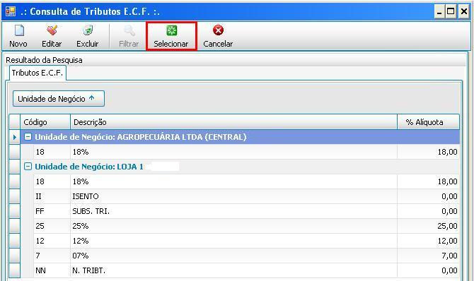 Na tela de consulta de Tributos, devemos primeiramente Filtrar os produtos