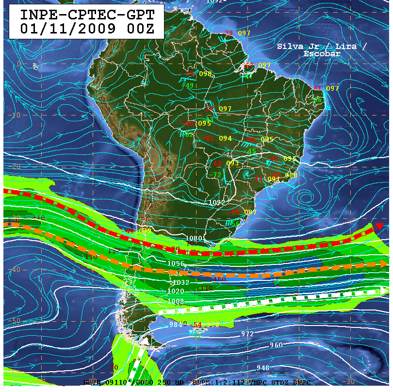 Figura 4: Carta sinótica de 250 hpa correspondente às