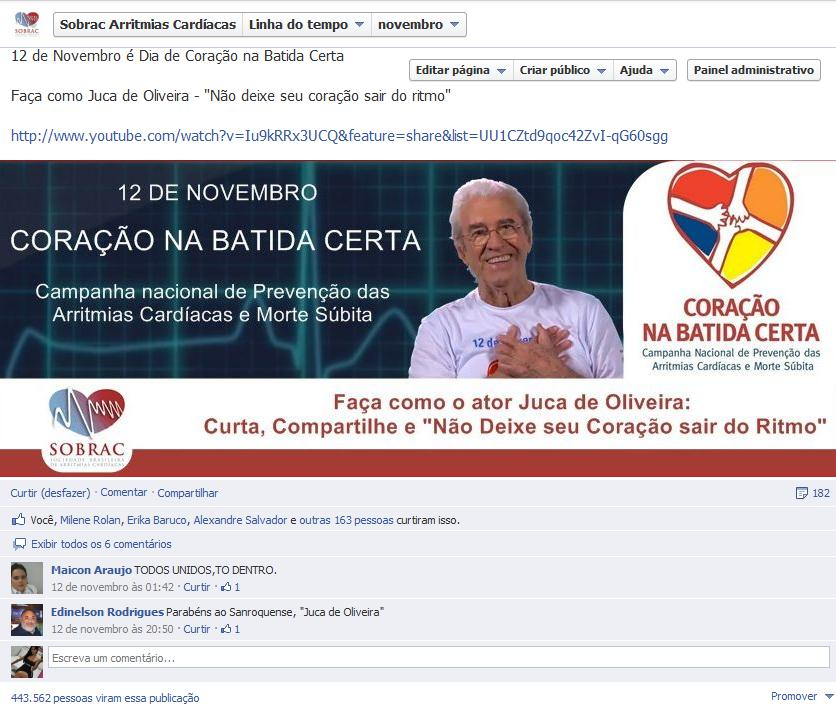 Facebook SOBRAC Total de fãs que curtem a página: 944 404 a + que no período anterior. Total de publicação no período: 244 Curtir: 2.