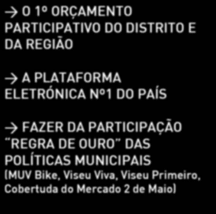 VISEU PARTICIPA > O 1º ORÇAMENTO PARTICIPATIVO DO DISTRITO E DA REGIÃO > A PLATAFORMA ELETRÓNICA Nº1 DO PAÍS > FAZER DA