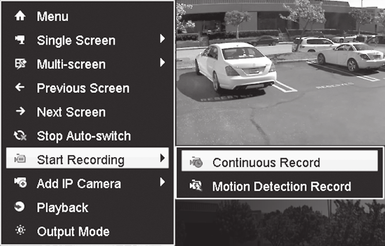 7. Iniciar gravação 1. Na visualização ao vivo, clique com o botão direito em qualquer lugar na tela para acessar as opções do menu. 1 2.