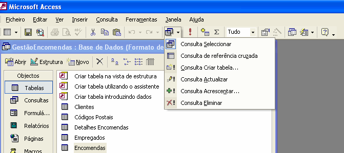 Tarefa Orientada 11 Consultas de acção Objectivos: Consultas de acção O Sistema de Gestão de Bases de Dados MS Access Consultas de Acção As consultas apresentadas até agora permitem consultar e