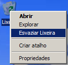 Lixeira 18 Para esvaziar a Lixeira clique com o botão direito do mouse no ícone presente na Área de Trabalho e