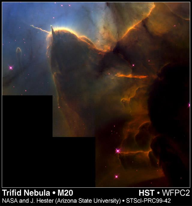 Formaçao de Estrelas Nuvens de gas e poeira em 1 galaxia: berçarios de estrelas Nebulosa Trífide