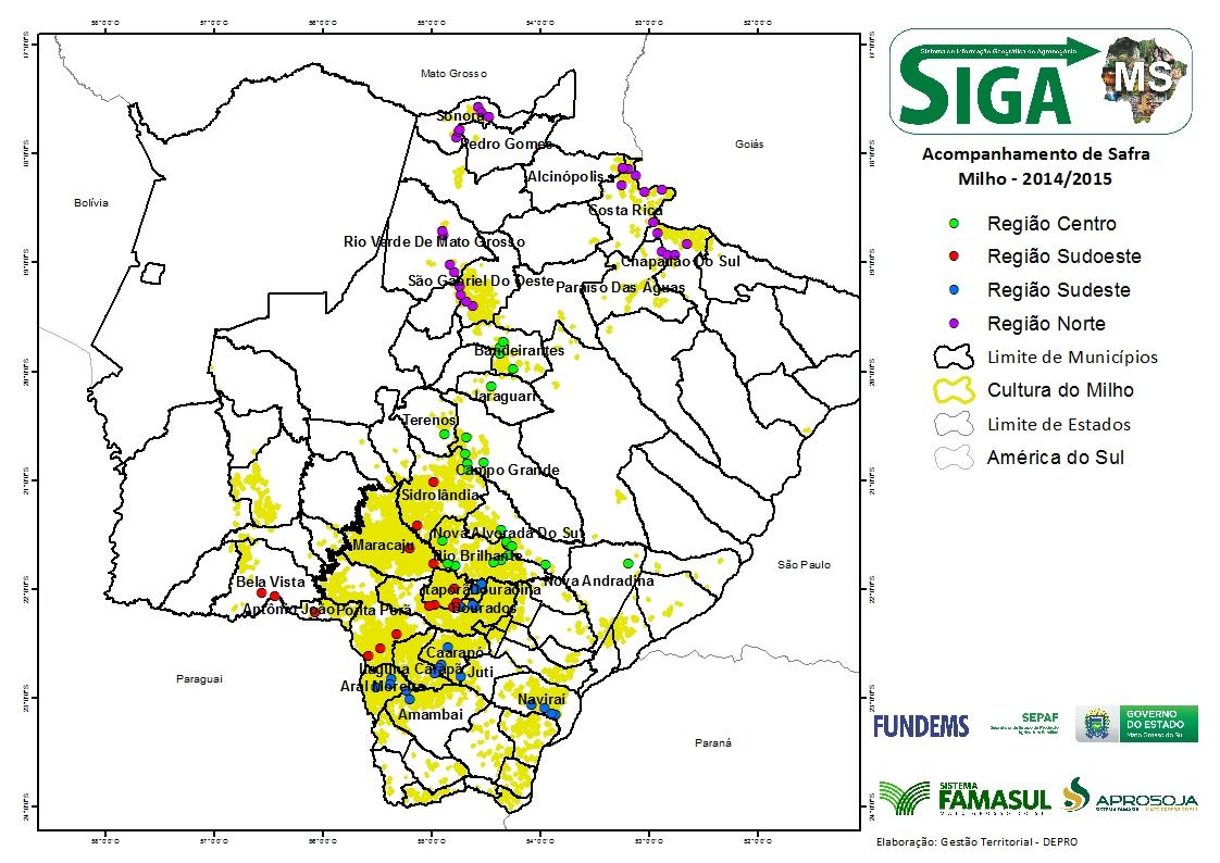Acompanhamento de Safra Milho - 2014/2015 Entre os dias 20 e 23 de julho foram visitadas propriedades distribuídas entre vinte e dois (25) municípios, para o acompanhamento do milho 2ª safra.