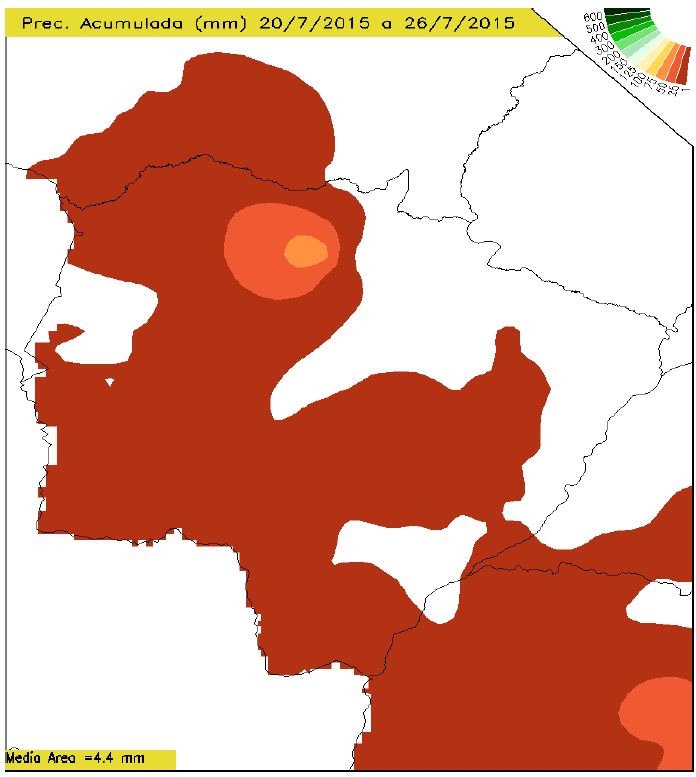 Figura 1: Precipitação acumulada em Mato Grosso do Sul de 20/07/15 a 26/07/2015. Circular Técnica nº 117 Fonte: clima1.cptec.inpe.